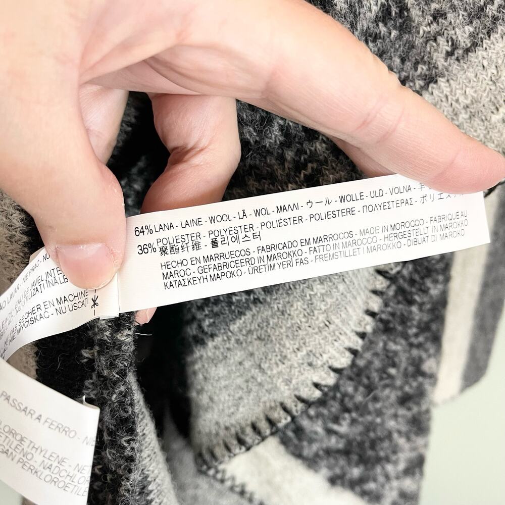 ZARA Women's Gray Stripe Outerwear Knit Wool Open Front Poncho Cape Medium NWT - Picture 9 of 9